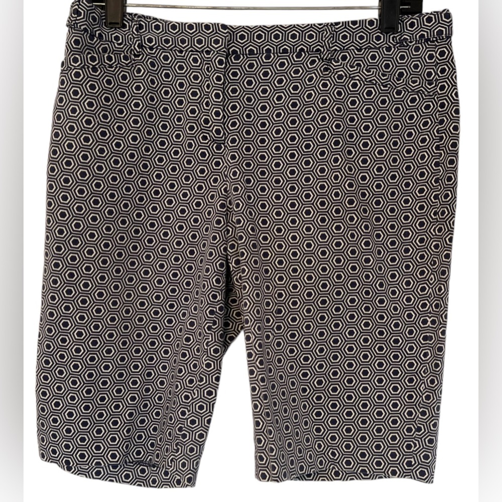 Laundry Blue/White Jacquard Hexagon Print Bermuda Shorts size 8 Summer